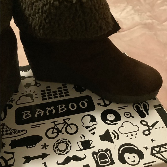 Bamboo Brand Fold Over Suede Wedged Ankle Boots - Picture 7 of 10